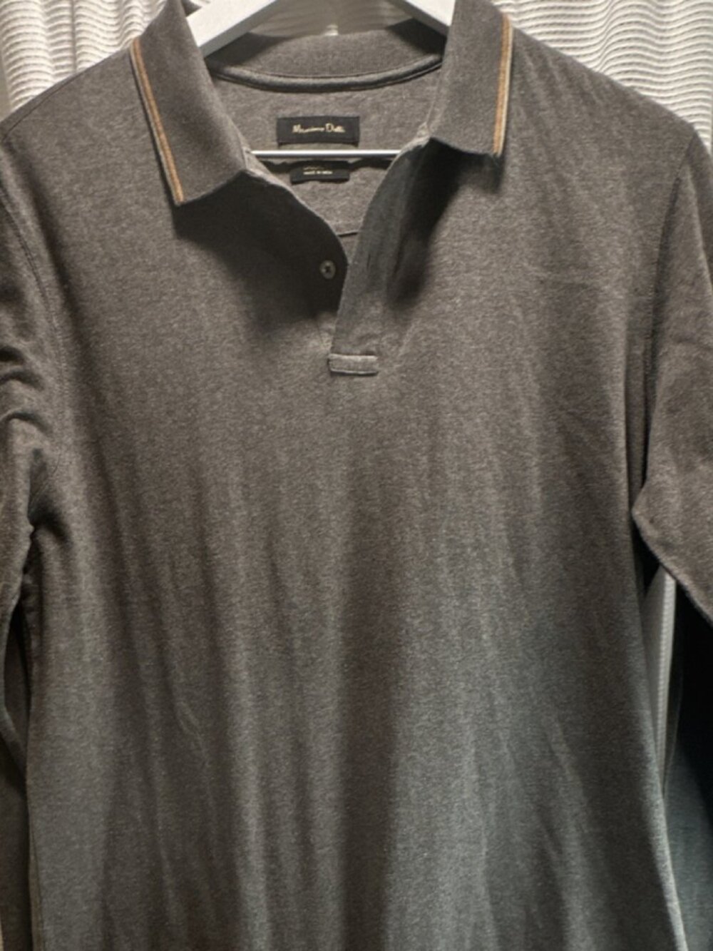 Massimo Dutti Men's Gray Long Sleeve Casual Fit Polo Shirt Size M
